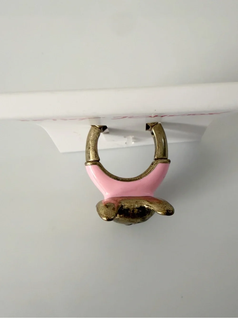 Betsey Johnson Frenchie Bulldog Gold Tone Pink Stretchy Ring NWT